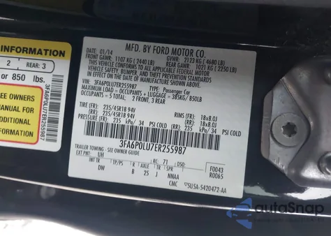 2014 Ford Fusion Hybrid Se z USA, uszkodzony, nr VIN 3FA6P0LU7ER255987